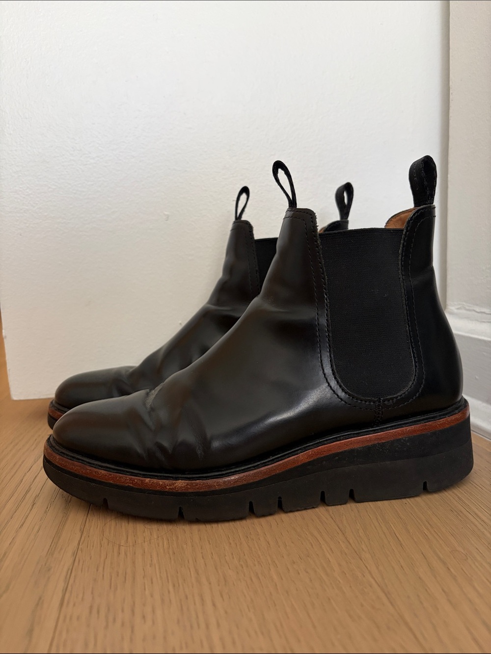 rag & bone Taryn Black Leather Chelsea Lug Boot
